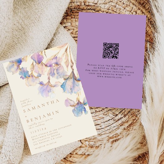 Elegante Iris QR Code Wedding Kaart