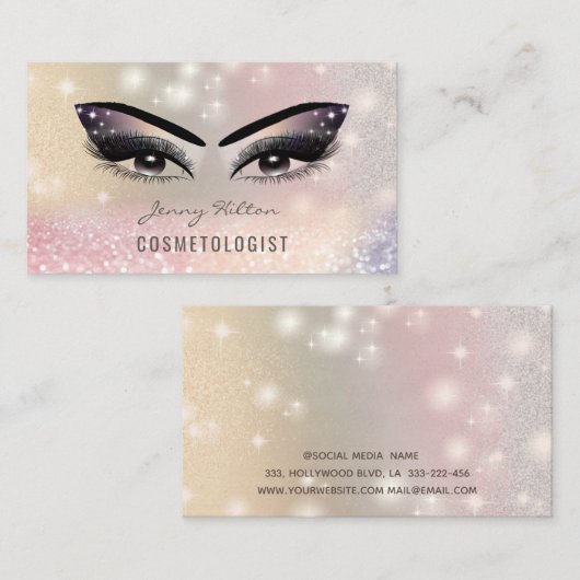 Elegante iriserende holografische luxe make-up visitekaartje (Voorkant / Achterkant)