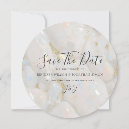 Elegante iriserende Opal Gemstone Marble Modern Save The Date (Voorkant)