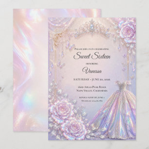 Elegante Iriserende Prinses Sweet 16 Kaart