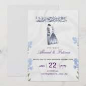 Elegante Islamitische, Blauwe Bloem Kaart (Voorkant / Achterkant)
