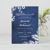 Elegante islamitische Blauwe Bloemen Moslim bruilo Kaart (Staand voorkant)