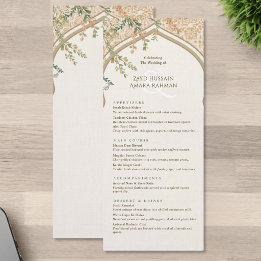 Elegante islamitische boog bloemig trouwmenu menu