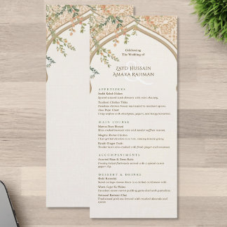 Elegante islamitische boog bloemig trouwmenu menu