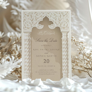 Elegante Islamitische Boog Save the Date Uitnodigi Kaart