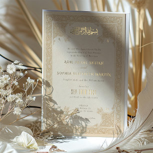 Elegante islamitische kanten motief trouwkaart folie uitnodiging