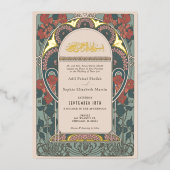 Elegante Islamitische Ruby & Smaragd Moslim Bruilo Folie Uitnodiging (Voorkant)