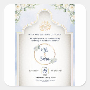 Elegante islamitische trouwkaart Moslim uitnodigin Vierkante Sticker