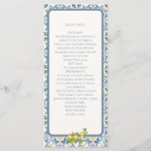 Elegante Italiaanse Blauwe Tegel Lemon Wedding Programma (Achterkant)