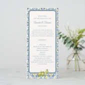 Elegante Italiaanse Blauwe Tegel Lemon Wedding Programma (Staand voorkant)