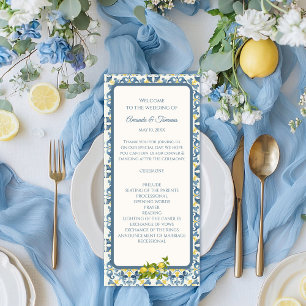 Elegante Italiaanse Blauwe Tegel Lemon Wedding Programma