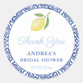 Elegante Italiaanse esthetische blauwe bruidsfeest Ronde Sticker (Voorkant)