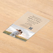 Elegante Italiaanse script foto QR-code Acryl Uitnodigingen (Laagn)