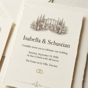 Elegante Italiaanse villa watercolor bruiloft Kaart