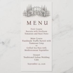 Elegante Italiaanse Villa Watercolor Bruiloft Menu