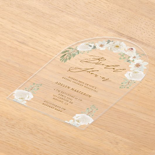 Elegante Ivoor Bloemen Bruids Acryl Uitnodiging Acryl Uitnodigingen (Laagn)