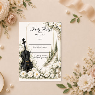 Elegante Ivoor Cello Romantische Bruiloft RSVP Kaartje