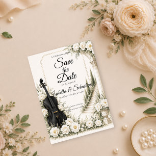 Elegante Ivoor Cello Romantische Bruiloft Save The Date