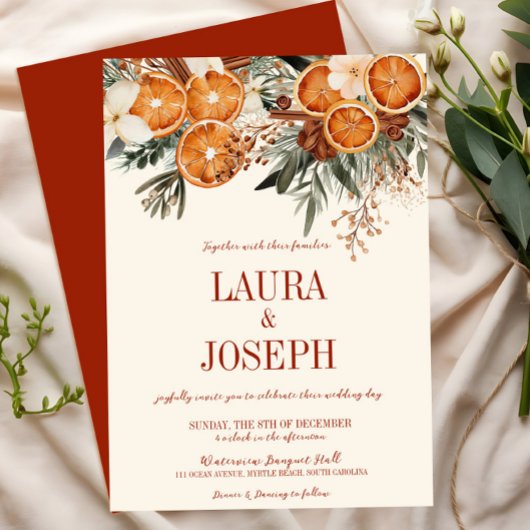 Elegante ivoor citrus bloemenbruiloft kaart