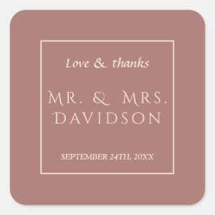 Elegante Ivoor Dark Peach Lijst Typografie Trouwen Vierkante Sticker