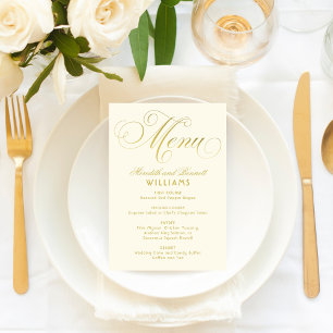 Elegante Ivoor en Gouden Kalligrafie Huwelijk Menu