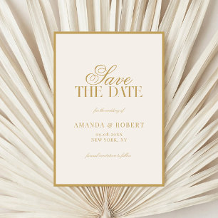 Elegante Ivoor en Gouden Old Money Bruiloft Save The Date
