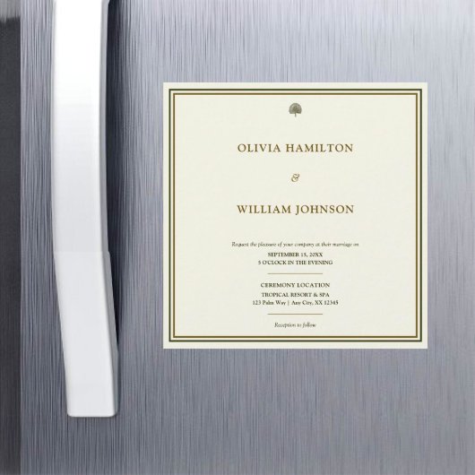 Elegante ivoor en gouden typografie bruiloft magnetische uitnodiging