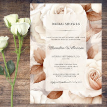 Elegante ivoor en roestkleurige rozen bruidsdouche