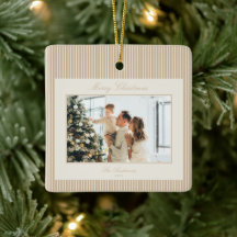 Elegante Ivoor en Taan Gestreepte Kerstfoto