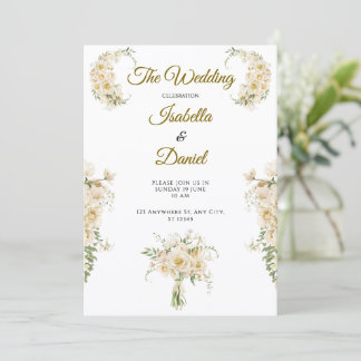Elegante Ivoor Gouden Bloem Bruiloft Suite Kaart