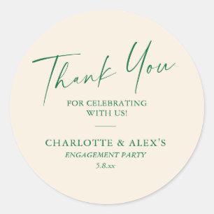 Elegante Ivoor Groene Calligrafie Verlovingsfeest  Ronde Sticker