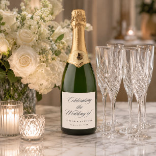 Elegante Ivoor Kalligrafie Schrift Custom Bruiloft Sparkling Wijnetiket