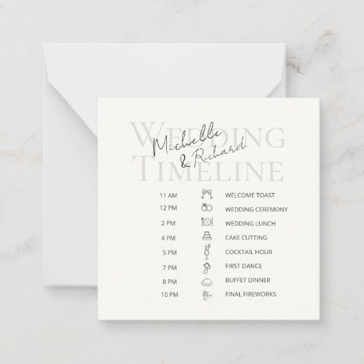 Elegante Ivoor Krachtig Script Huwelijks Tijdschem Notitiekaartje (Voorkant)