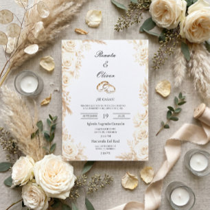 Elegante Ivoor Roos Spaanse Trouw naturel beige Kaart