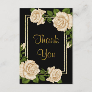 Elegante Ivoor Rozen & Gouden Glitter Dank u Bedankkaart
