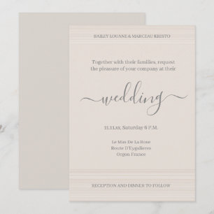 Elegante Ivoor Witte Houtnerf Strepen Chic Bruilof Kaart