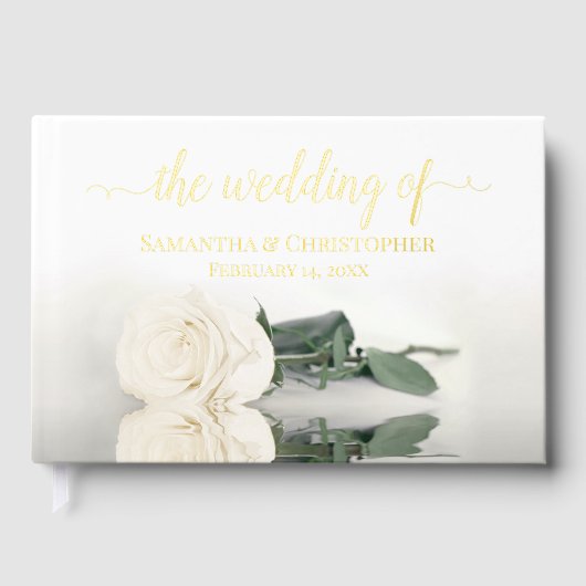 Elegante ivoor witte roos kleine bruiloft gastenboek (Voorkant)