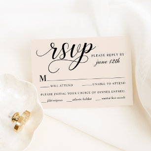 Elegante ivoorkleurige kalligrafie bruiloft met ma RSVP kaartje