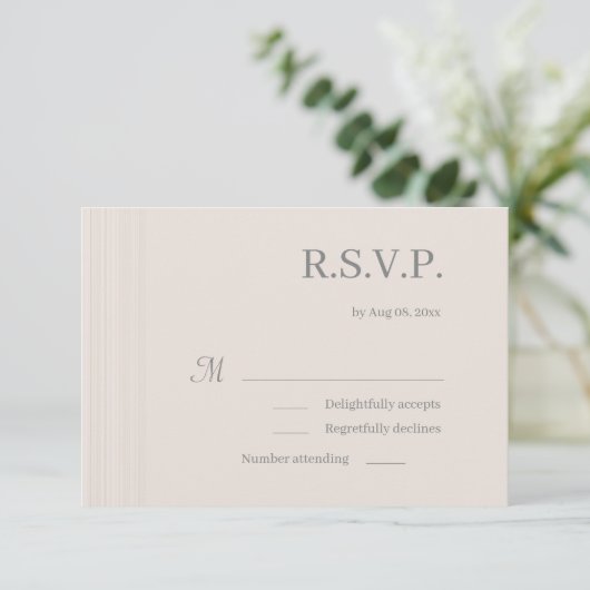 Elegante ivoorwitte houtnerf strepen trouw RSVP Kaart (Staand voorkant)