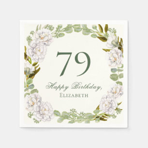 Elegante Ivoren Bloem 79e Verjaardag Servetten