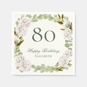 Elegante Ivoren Bloem 80ste Verjaardag Servetten