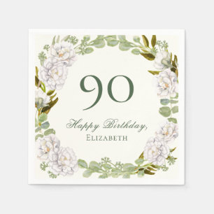 Elegante Ivoren Bloem 90ste Verjaardag Servetten