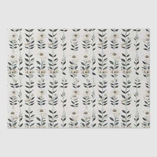 Elegante Ivoren Bloemen Tissuepapier (Voorkant)