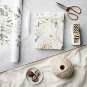 Elegante Ivoren Bloemige Trouw  Cadeaupapier