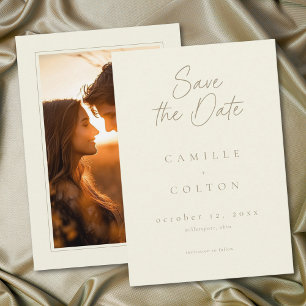 Elegante Ivoren Crème Minimalistische Trouwfoto Save The Date