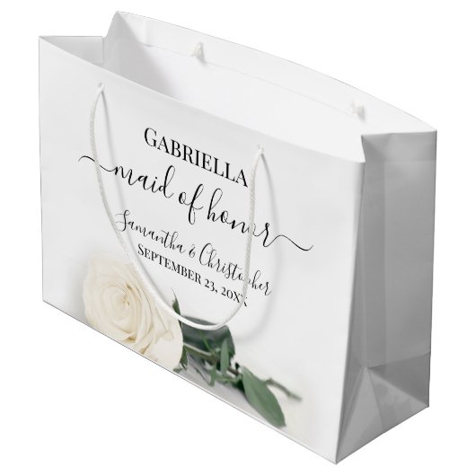 Elegante Ivoren Witte Roos Bruidsmeisje Trouwfeest Groot Cadeauzakje (Achterkant Gekanteld)