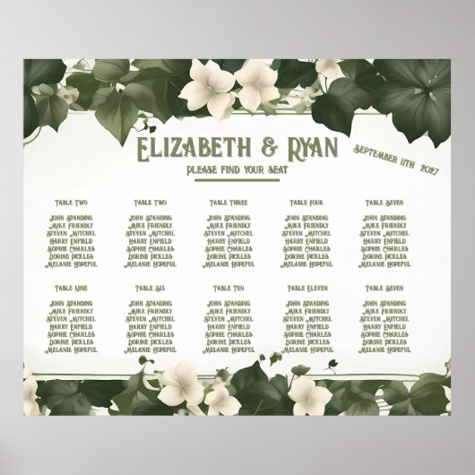 Elegante Ivy Trouwtafel Plan en Uitnodigingen Poster (Voorkant)