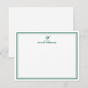 Elegante Jachtgroene Monogram Dubbele Rand Wit Notitiekaartje