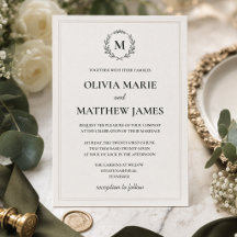 Elegante jachtgroene monogram trouwuitnodiging |