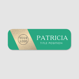 Elegante Jade Green & Luxury Glitter Gold Uw Logo Naamplaatje
